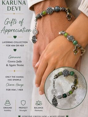 Genuine Jade Green & Agate Stone Bracelet with clasp